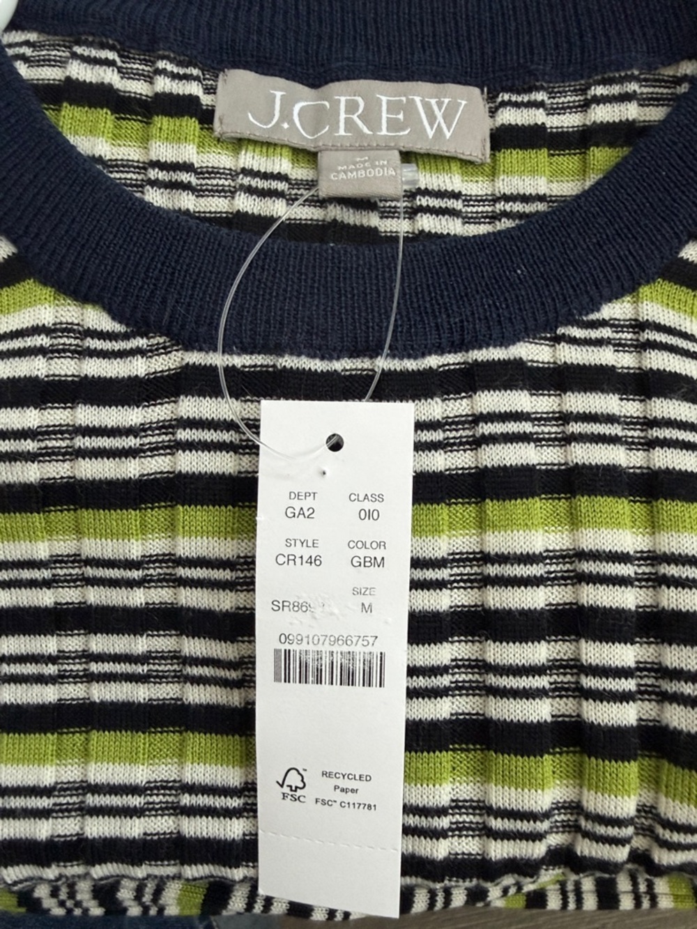 J. Crew Black, White & Olive Green Striped Ribbed Long-Sleeve Top - Picture 5 of 7